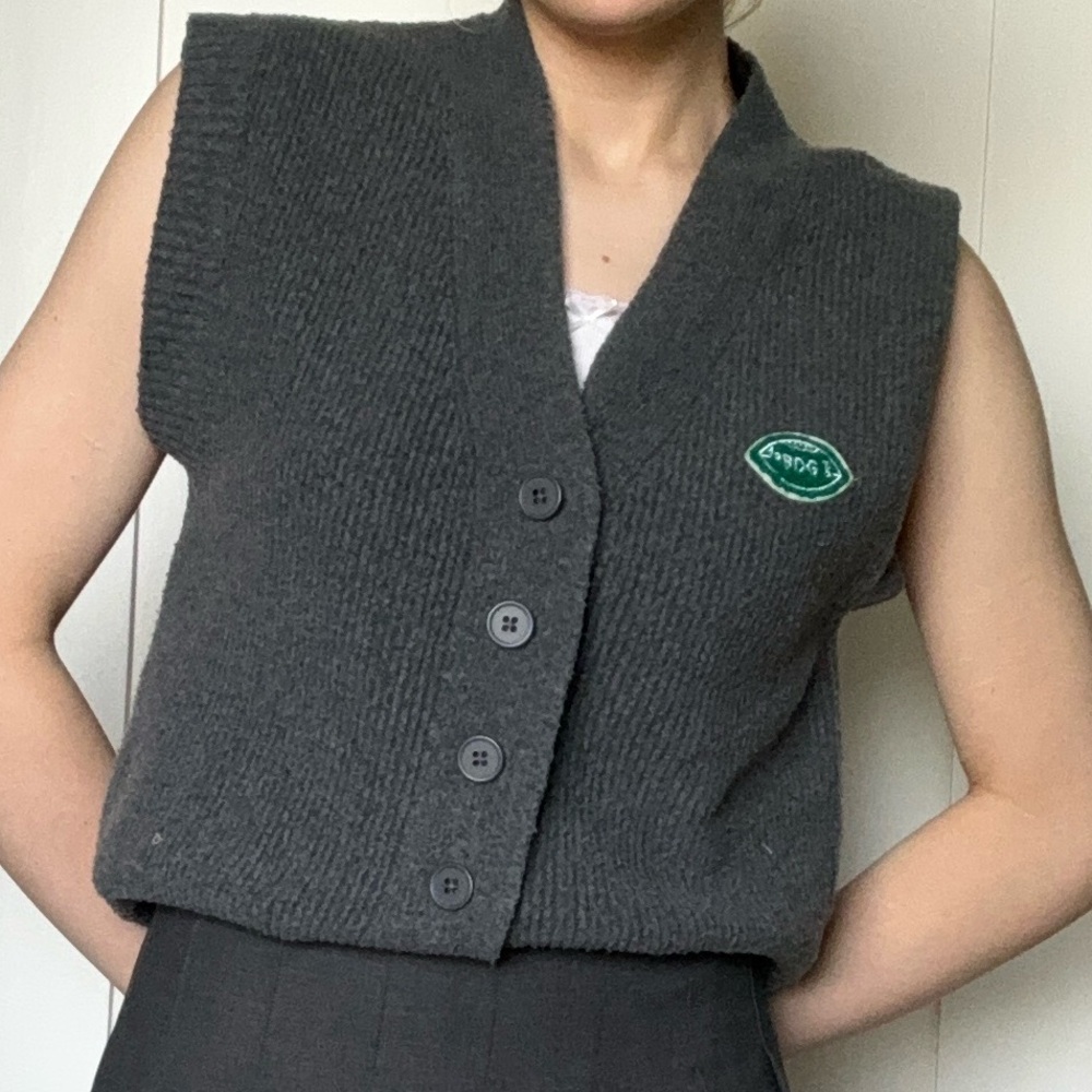 BDG Oversized Dark Grey Button-Up Knit Vest